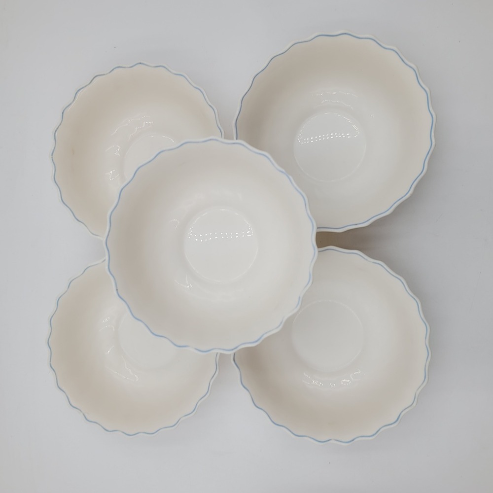 5 Arcopal France Victoria Floral Milk Glass Cereal Bowls Scalloped FADED